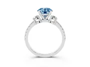 Fancy Blue Three-Stone Round Cut Diamond Pavé Band Ring Set in Platinum with Prong Setting