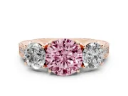 Round Vintage Three Stone Engagement Ring Setting for a Fancy Pink Lab-Grown Diamond | Rose Gold