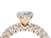 Heart-Shaped Shared Prong Engagement Ring Setting | Two-Row Band | Rose Gold