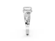 Asscher Cut Bypass Solitaire Engagement Ring Setting | Pavé and Plain Strands | White Gold