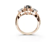 Fancy Black Pear-Shaped Lab-Grown Diamond Three-Stone Ring Set in Rose Gold with Channel-Set Band and Prong Setting