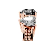 Heart-Shaped Three Stone Engagement Ring Setting for a Black Center | Beaded Shoulders | Rose Gold