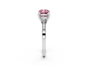 Cushion Cut Hidden Halo Three Stone Engagement Ring Setting for a Fancy Pink Lab-Grown Diamond | Pave Gallery | Platinum