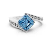Fancy Blue Asscher Cut Diamond Solitaire Ring Set in Silver with Intertwined Pavé Twist Band
