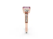 Emerald Cut Three Stone Engagement Ring Setting for a Fancy Pink Lab-Grown Diamond | Graduated Pave Band | Rose Gold