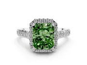 Radiant Cut Halo Engagement Ring Setting for a Fancy Green Lab-Grown Diamond | Shared Prong Shoulders | Sterling Silver