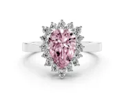 Fancy Pink Pear Cut Diamond Halo Ring Set in White gold with Round Halo and Smooth Solitaire Band