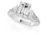 Emerald Cut Diamond Classic Solitaire Ring Set in Silver with Pavé Band and Prong Setting