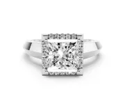 Princess Cut Halo Engagement Ring Setting | Knife-Edge Band | White Gold