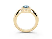 Fancy Blue Emerald Cut Diamond Halo Engagement Ring Set in Yellow gold with Plain Split Shank and Prong Setting