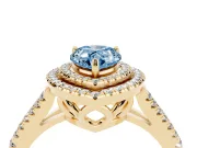 Fancy Blue Pear Cut Diamond Double Halo Ring Set in Yellow gold with Pavé Band