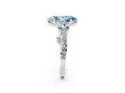 Fancy Blue Marquise Cut Diamond Solitaire Leaf-Inspired Ring Set in Platinum with Pavé Band and Prong Setting