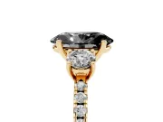 Fancy Black Oval Cut Diamond Three-Stone Ring Set in Yellow gold with Pavé Band and Graduated Sides