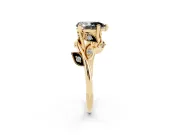Pear-Shaped Twisted Bypass Engagement Ring Setting for a Black Center | Leaf Vine | Yellow Gold