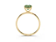Fancy Green Oval Cut Diamond Solitaire Engagement Ring Set in Yellow gold with Thin Band and Prong Setting