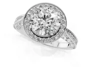 Round Vintage Milgrain Halo Engagement Ring Setting | Side Stones and Pave | Platinum