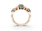 Radiant Cut Three Stone Halo Engagement Ring Setting for a Fancy Green Lab-Grown Diamond | Pavé Wave Band | Rose Gold