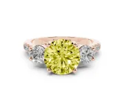 Fancy Yellow Three-Stone Round Cut Diamond Pavé Band Ring Set in Rose gold with Prong-Set Trio