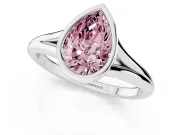 Fancy Pink Bezel Set Pear Cut Diamond Solitaire Ring Set in Silver with Tapered Band