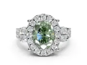 Oval Halo Engagement Ring Setting for a Fancy Green Lab-Grown Diamond | Graduated Channel Band | Sterling Silver