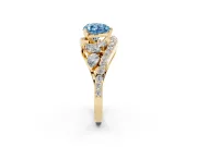 Fancy Blue Heart Cut Diamond Halo Ring Set in Yellow gold with Marquise and Pavé Band in Prong Setting