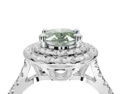 Fancy Green Oval Lab-Grown Diamond Double Halo Statement Ring Set in Platinum with Pavé Band