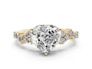 Heart-Shaped Scattered Accent Engagement Ring Setting | Slim Band | Yellow Gold