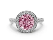 Round Milgrain Halo Engagement Ring Setting for a Fancy Pink Lab-Grown Diamond | Side Stones | Sterling Silver