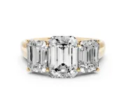 Emerald Cut Three Stone Engagement Ring Setting | Basket Prong Heads | Yellow Gold
