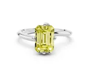 Emerald Cut Bypass Solitaire Engagement Ring Setting for a Fancy Yellow Lab-Grown Diamond | Plain Band | Sterling Silver
