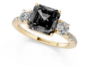 Asscher Cut Three Stone Engagement Ring Setting for a Black Center | Pavé Shoulders | Yellow Gold