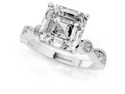Asscher Cut Diamond Solitaire Engagement Ring Set in Platinum with Milgrain Bezel Accent Band