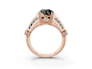 Round Vintage Milgrain Engagement Ring Setting for a Black Center | Hidden Halo | Rose Gold