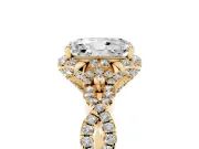 Radiant Cut Milgrain Halo Engagement Ring Setting | Graduated Shoulders | Yellow Gold