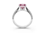 Fancy Pink Asscher Cut Diamond Solitaire Engagement Ring Set in Platinum with Multi-Row Round Pavé Band and Prong Setting