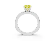 Fancy Yellow Cushion Cut Diamond Solitaire Ring Set in Silver with Slim Pavé Band and Prong Setting