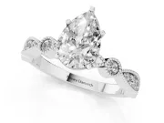 Pear Cut Diamond Solitaire Engagement Ring Set in Silver with Milgrain Bezel Accent Band