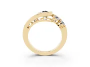 Fancy Black Pear Cut Diamond Bezel Bypass Ring Set in Yellow gold with Round Accents