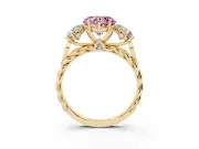 Heart-Shaped Three Stone Engagement Ring Setting for a Fancy Pink Lab-Grown Diamond | Braided Band | Yellow Gold