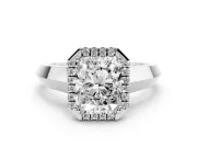 Radiant Cut Diamond Halo Ring Set in White gold with Cathedral Band and Prong Setting