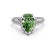 Pear-Shaped Hidden Halo Engagement Ring Setting for a Fancy Green Lab-Grown Diamond | Triple Row Pavé Band | Platinum