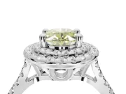 Canary Yellow Oval Lab-Grown Diamond Double Halo Statement Ring Set in White Gold with Pavé Band