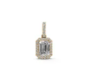 Emerald Cut Diamond Halo Pendant Set in Yellow gold with Prong-Set Center