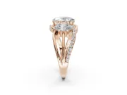 Oval Three Stone Split Shank Engagement Ring Setting | Matching Sides | Rose Gold