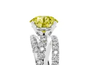 Fancy Yellow Round Cut Diamond Solitaire Twist Band Ring Set in Silver with Pavé Setting and Prong Head