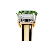 Emerald Cut Three Stone Engagement Ring Setting for a Fancy Green Lab-Grown Diamond | Basket Prong Heads | Yellow Gold