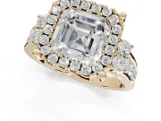Asscher Cut Halo Side Cluster Engagement Ring Setting | Graduated Channel Band | Yellow Gold