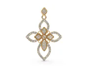Round Lab-Grown Diamond Pavé Floral Cross Pendant Necklace | Petal Arms | Yellow Gold