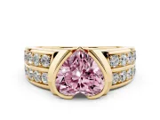 Heart-Shaped Half Bezel Engagement Ring Setting for a Fancy Pink Lab-Grown Diamond | Channel Band | Yellow Gold