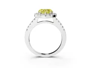 Fancy Yellow Heart Cut Diamond Halo Pavé Solitaire Ring Set in White gold with Prong-Set Center Stone